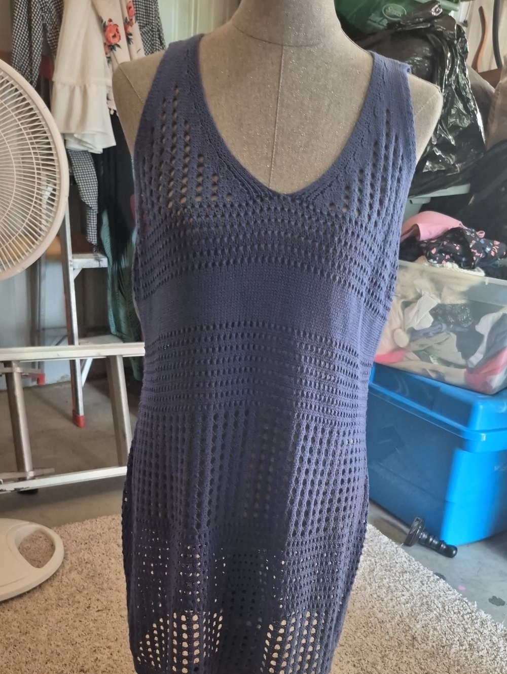 Cupshe Indigo Crochet Knit Swim Coverup Tank Dress